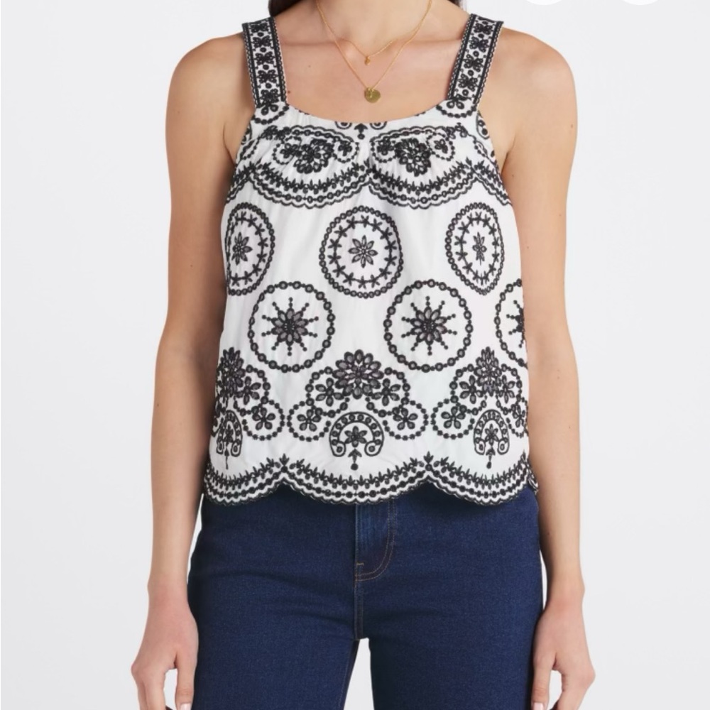 NWT- Stitch Fix Black and White Embroidered Women's Tank - size small